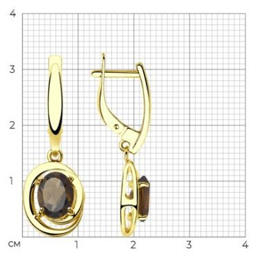 Серьги Diamant 53-321-00177-3 вес 4.216 г золото, раухтопаз купить,406775