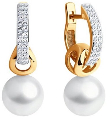 Серьги SOKOLOV 792239 вес 7.67 г золото, жемчуг, фианит Swarovski купить,610470