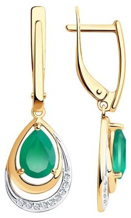 Серьги Diamant 51-321-00527-4 вес 3.92 г золото, агат, фианит купить,417548
