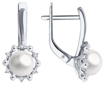 Серьги Diamant 52-220-02099-1 вес 3.34 г золото, бриллиант, жемчуг купить,NaN