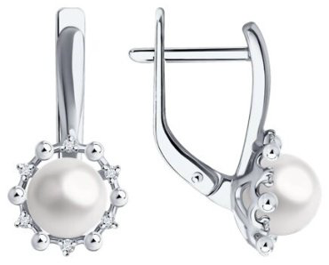 Серьги Diamant 52-220-02099-1 вес 3.34 г золото, бриллиант, жемчуг купить,NaN