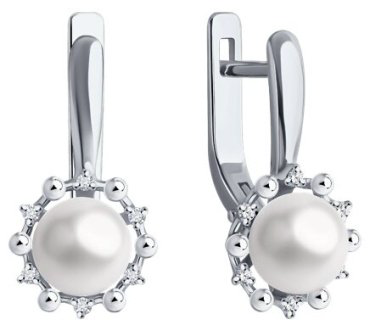 Серьги Diamant 52-220-02099-1 вес 3.34 г золото, бриллиант, жемчуг купить,NaN