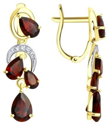 Серьги Diamant 53-321-00351-1 вес 3.764 г золото, гранат купить,376254
