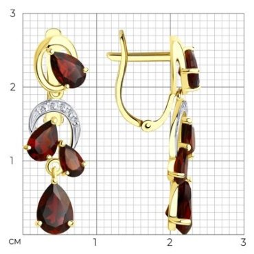 Серьги Diamant 53-321-00351-1 вес 3.764 г золото, гранат купить,376254