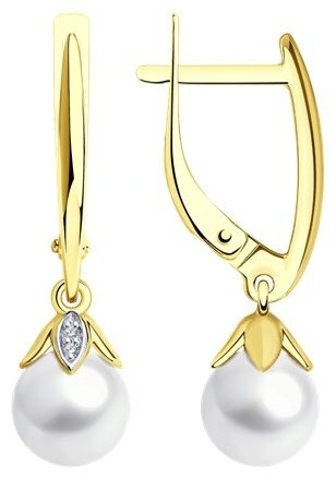 Серьги SOKOLOV 79-20008-2 вес 3.41 г золото, бриллиант, жемчуг купить,435067