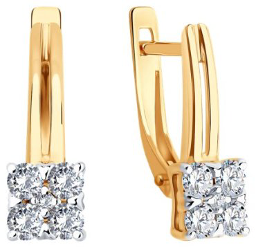 Серьги Diamant 51-120-02822-1_s вес 2.48 г золото, фианит купить,319000