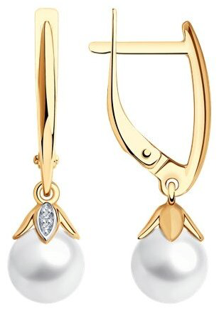 Серьги SOKOLOV 79-20008 вес 3.41 г золото, бриллиант, культивированный жемчуг купить,390838