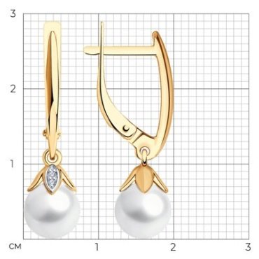 Серьги SOKOLOV 79-20008 вес 3.41 г золото, бриллиант, культивированный жемчуг купить,390838