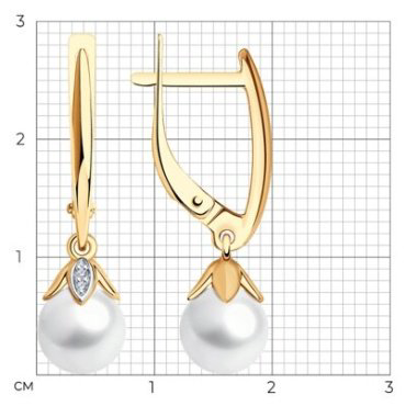 Серьги SOKOLOV 79-20008 вес 3.41 г золото, бриллиант, культивированный жемчуг купить,390838