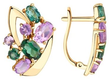 Серьги Diamant 51-320-00392-1 вес 4.28 г золото, аметист, турмалин купить,468312