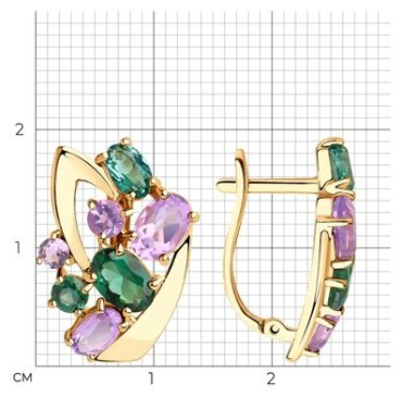Серьги Diamant 51-320-00392-1 вес 4.28 г золото, аметист, турмалин купить,468312