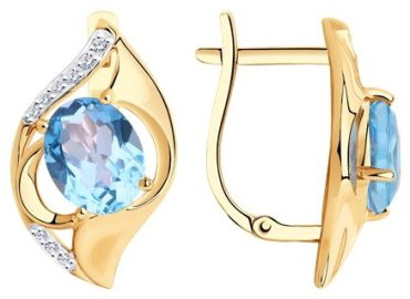 Серьги Diamant 51-320-00924-1 вес 4.66 г золото, фианит, топаз купить,474705