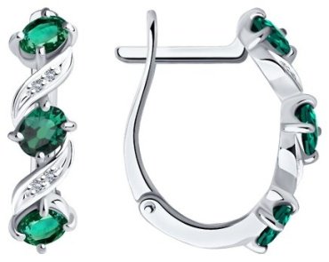 Серьги Diamant 52-220-00891-2 вес 2.98 г золото, бриллиант, изумруд купить,623532