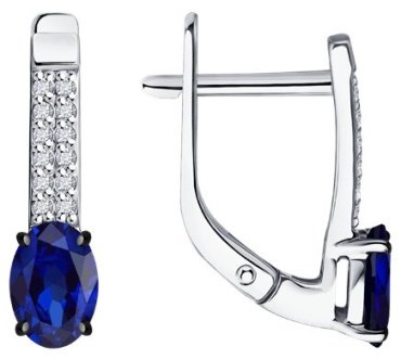 Серьги Diamant 52-220-02312-1 вес 2.31 г золото, бриллиант, сапфир купить,NaN