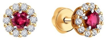 Пусеты Diamant 51-222-01779-3 вес 2.09 г золото, бриллиант, рубин купить,821615
