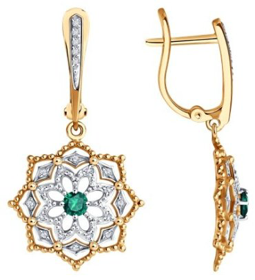 Серьги Diamant 51-221-02410-1 вес 3.93 г золото, изумруд купить,1060585