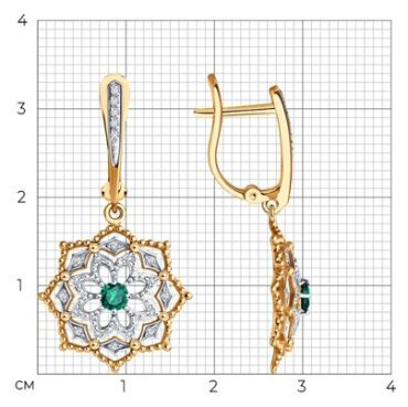 Серьги Diamant 51-221-02410-1 вес 3.93 г золото, изумруд купить,1060585