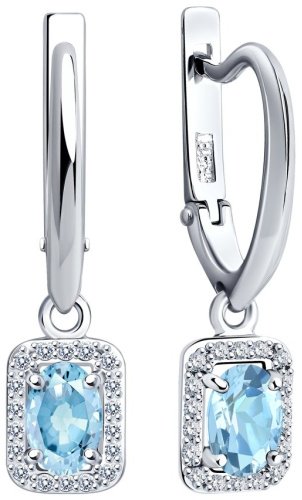 Серьги SOKOLOV 6024155 вес 3.13 г золото, бриллиант, аквамарин купить,481576