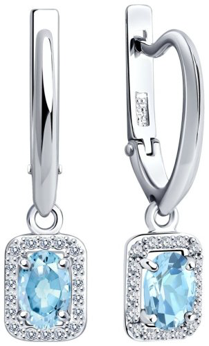 Серьги SOKOLOV 6024155 вес 3.13 г золото, бриллиант, аквамарин купить,481576