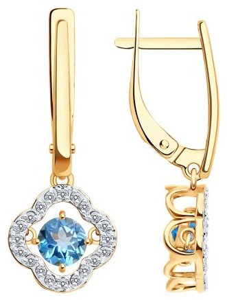 Серьги SOKOLOV 729041 вес 3.35 г золото, топаз, фианит купить,303861