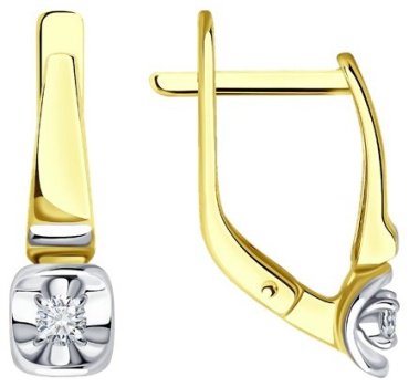 Серьги Diamant 53-220-01901-1 вес 2.56 г золото, бриллиант купить,475631