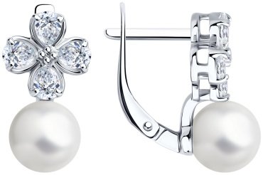 Серьги SOKOLOV 94026827 вес 3.65 г серебро, жемчуг, фианит купить,25499