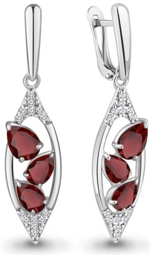 Серьги AQUAMARINE 4782903А вес 4.42 г серебро, фианит, гранат купить,51942