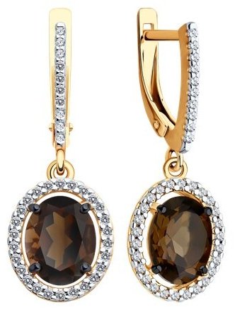 Серьги Diamant 93-321-01999-4 вес 3.53 г серебро, фианит, раухтопаз купить,26676