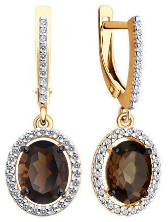 Серьги Diamant 93-321-01999-4 вес 3.53 г серебро, фианит, раухтопаз купить,26676