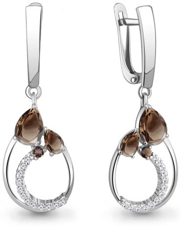 Серьги AQUAMARINE 45006801А_s вес 4.42 г серебро, кварц, фианит купить,48202