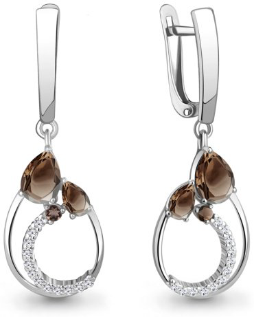Серьги AQUAMARINE 45006801А_s вес 4.42 г серебро, кварц, фианит купить,48202