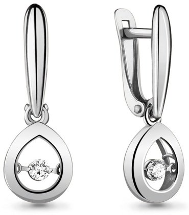 Серьги AQUAMARINE 46186А вес 2.3 г серебро, фианит купить,20313
