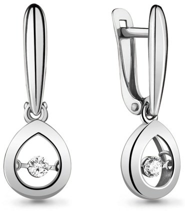 Серьги AQUAMARINE 46186А вес 2.3 г серебро, фианит купить,20313