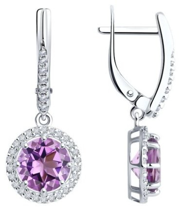 Серьги Diamant 94-321-02052-3 вес 3.79 г серебро, аметист, фианит купить,31869
