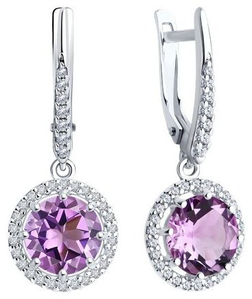 Серьги Diamant 94-321-02052-3 вес 3.79 г серебро, аметист, фианит купить,31869