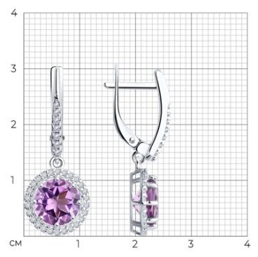 Серьги Diamant 94-321-02052-3 вес 3.79 г серебро, аметист, фианит купить,31869