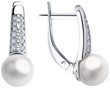 Серьги SOKOLOV 94023485 вес 2.87 г серебро, фианит, жемчуг Swarovski купить,20417