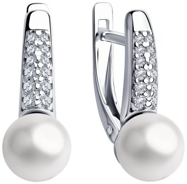 Серьги SOKOLOV 94023485 вес 2.87 г серебро, фианит, жемчуг Swarovski купить,20417