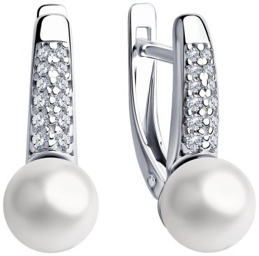 Серьги SOKOLOV 94023485 вес 2.87 г серебро, фианит, жемчуг Swarovski купить,20417