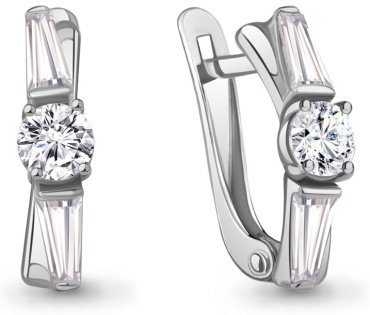 Серьги AQUAMARINE 400262А вес 2.28 г серебро, фианит купить,29754