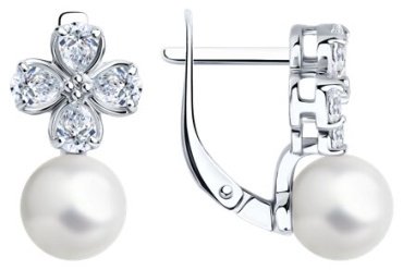 Серьги SOKOLOV 94026827 вес 4.37 г серебро, жемчуг, фианит купить,25650