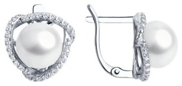 Серьги Diamant 94-320-01922-1 вес 3.92 г серебро, жемчуг, фианит купить,24104