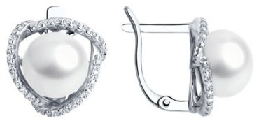 Серьги Diamant 94-320-01922-1 вес 3.92 г серебро, жемчуг, фианит купить,24104