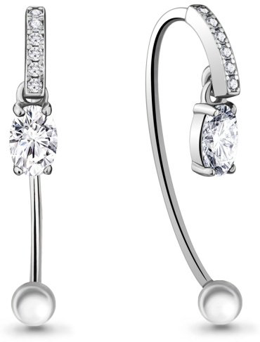 Серьги AQUAMARINE 48296А вес 2.1 г серебро, фианит купить,32832