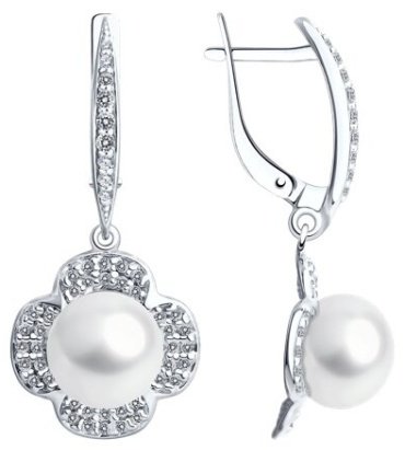 Серьги Diamant 94-321-01923-1 вес 5.61 г серебро, жемчуг, фианит купить,30983