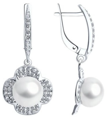 Серьги Diamant 94-321-01923-1 вес 5.61 г серебро, жемчуг, фианит купить,30983