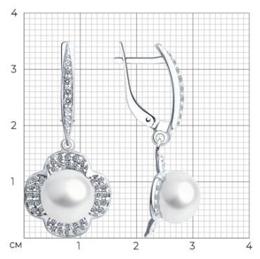 Серьги Diamant 94-321-01923-1 вес 5.61 г серебро, жемчуг, фианит купить,30983