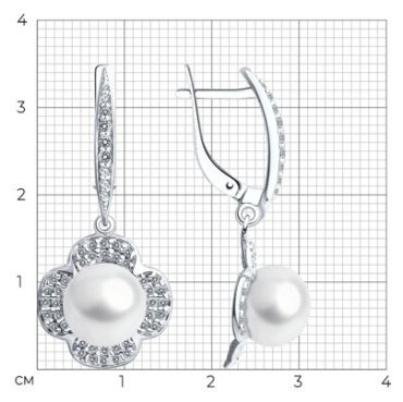 Серьги Diamant 94-321-01923-1 вес 5.61 г серебро, жемчуг, фианит купить,30983