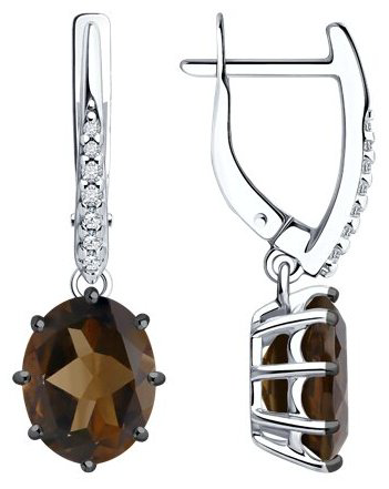 Серьги Diamant 94-321-02054-4 вес 3.55 г серебро, фианит, раухтопаз купить,25092