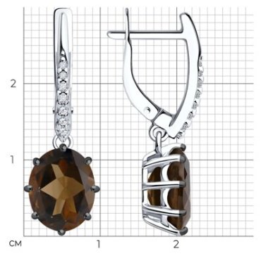 Серьги Diamant 94-321-02054-4 вес 3.55 г серебро, фианит, раухтопаз купить,25092